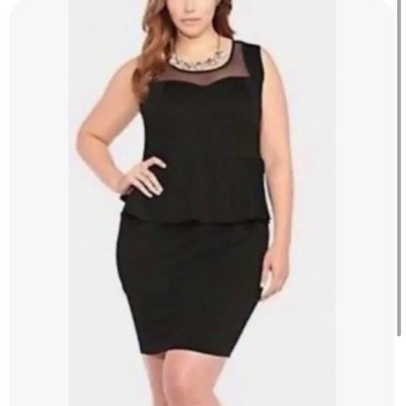 Torrid Plus size 1 1X Sexy Black Peplum Dress Bodycon Sweetheart Mesh NWT - Picture 1 of 4